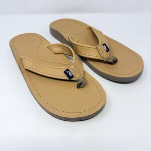 Vineyard Vines Contoured Leather Flip-Flops Men's 12 Natural Tan Comfort Durable